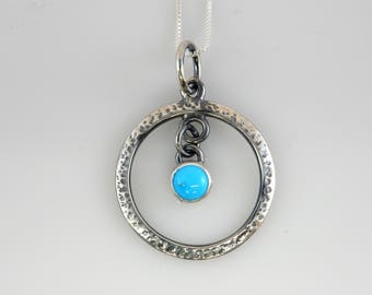 Silver turquoise pendant/sterling silver pendant/handcrafted turquoise pendant/blue turquoise pendant/unique silver turquoise pendant chain