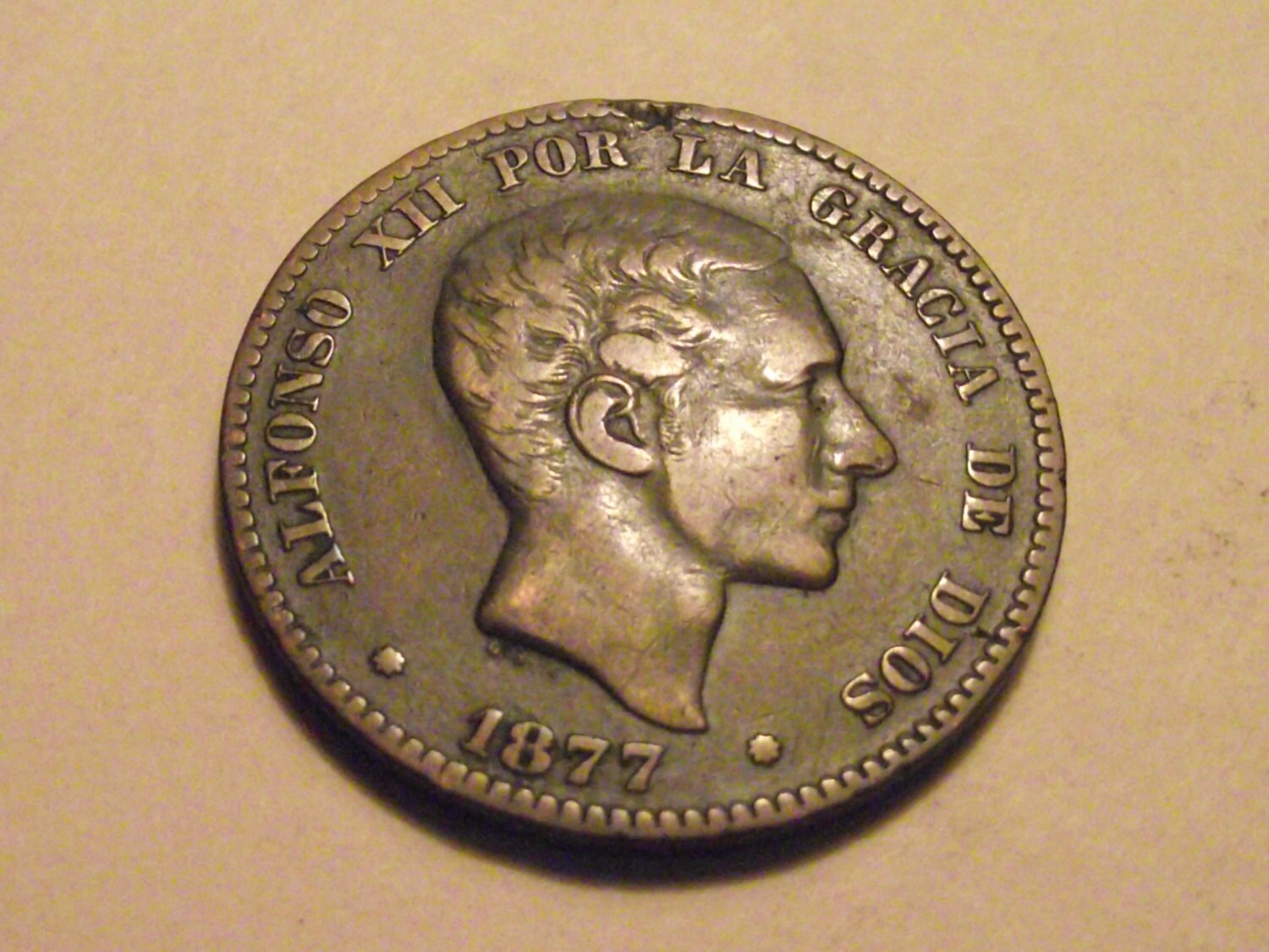 1877 Spainish King Alfonso XII 10 Centimos #957