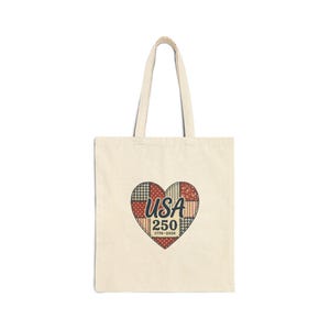 USA 250 Heart Patch Tote | 4th of July 250th Anniversary, Patriotic Cotton Canvas