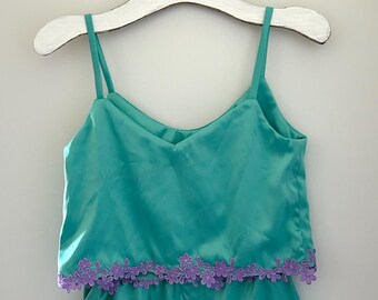 Custom Upcycled Satin PJ Tank & Shorts Set with Lace Trim