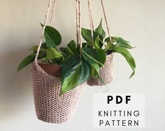 Knit Plant Holder PDF Knitting Pattern - Plant Cozy Pattern - Knit Plant Hanger - Custom Size