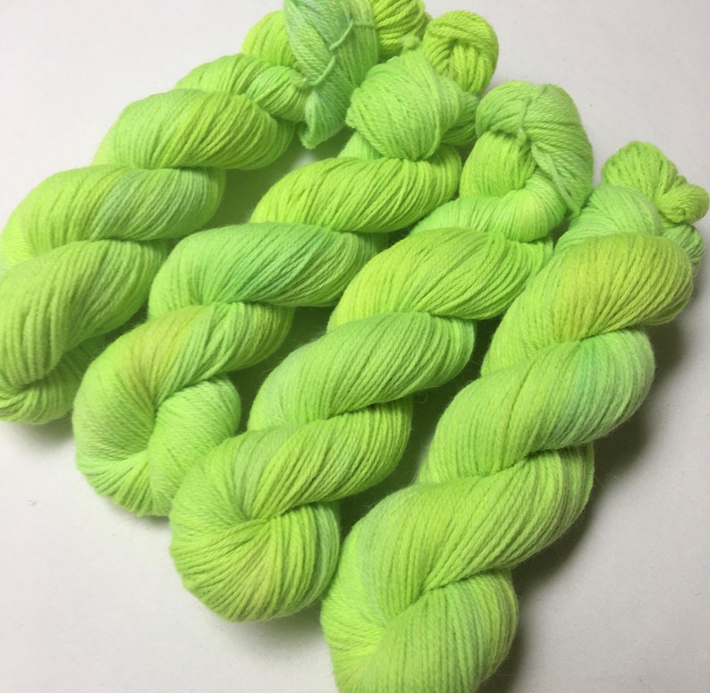 Soft Fingering Weight Yarn Lime Green Yellow Electric Green Neon Green Chartreuse Green Hand Dyed Yarn Alien Wool Angora Fiber
