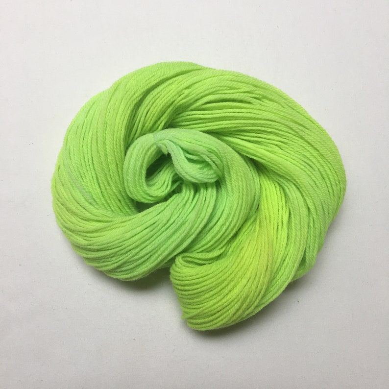 Soft Fingering Weight Yarn Lime Green Yellow Electric Green Neon Green Chartreuse Green Hand Dyed Yarn Alien Wool Angora Fiber