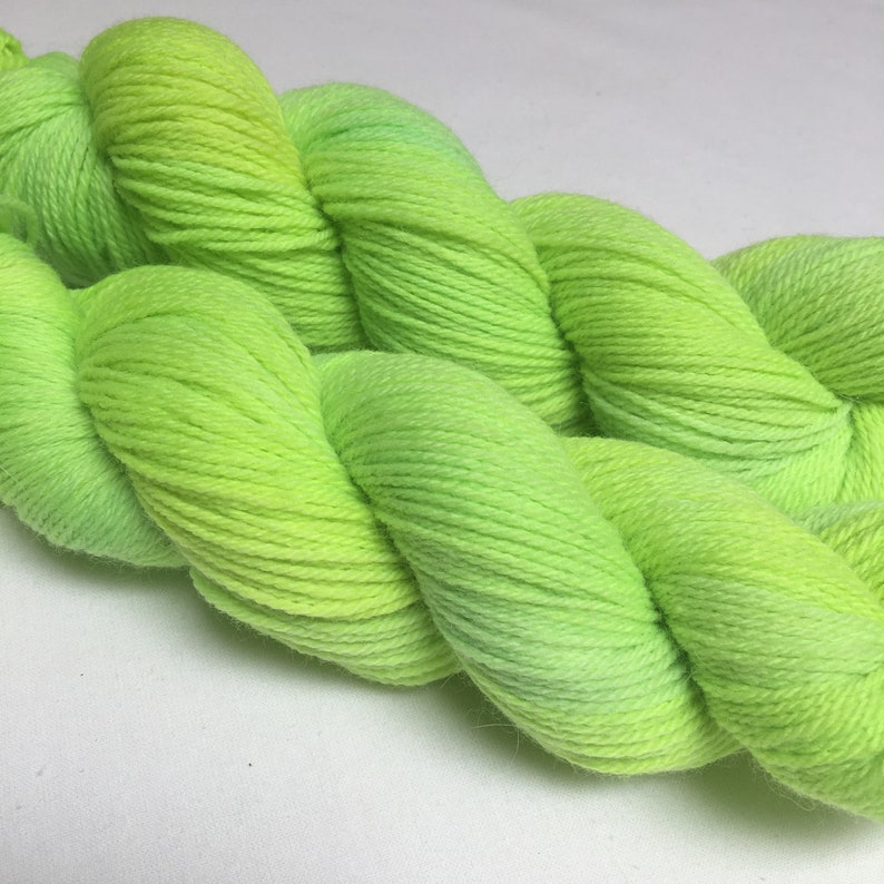 Soft Fingering Weight Yarn Lime Green Yellow Electric Green Neon Green Chartreuse Green Hand Dyed Yarn Alien Wool Angora Fiber