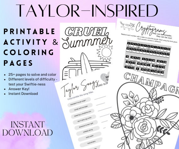 Taylor Swift Coloring Book / Taylor Swift Red Coloring Pages / Coloring Book  Pdf / Digital Download / Printable Coloring Pages 
