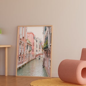 Original Print of a canal in Venice with Gondola, Pastel colored print of Venice Italy, Venice Print, Venice Wall Art, Italy Photography