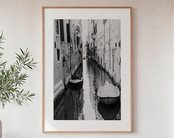 Venice Canal Black and White Fine Art Photography Print: Vintage Italy Wall Art