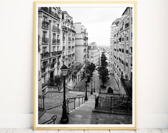 Black and White Paris Print, Paris Photography, Paris decor bedroom, Montmartre Paris, Paris Wall Art, Modern Large Print, Large Wall Art