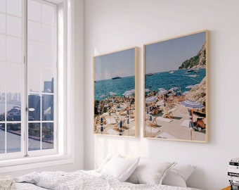 Capri Wall Art Diptych Photographic Prints, Set of 2 Capri Prints, Bedroom Wall Art, Living Room Beach Wall Decor, La Fontelina Beach Club