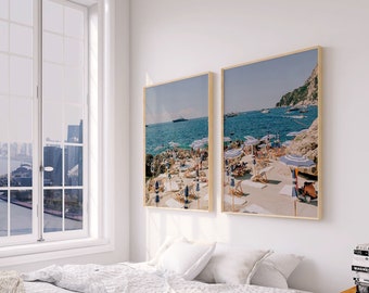 Capri Wand Kunst Diptychon Fotodrucke, 2er Set Capri Drucke, Schlafzimmer Wandkunst, Wohnzimmer Strand Wanddekoration, La Fontelina Beach Club