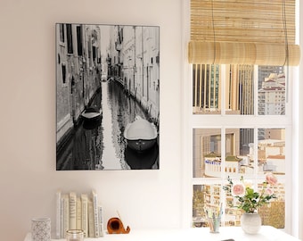 Venice Canal Black and White Photography Print, Venice holiday print, Vintage black and white Italy photography, Wall art of Venice Italy