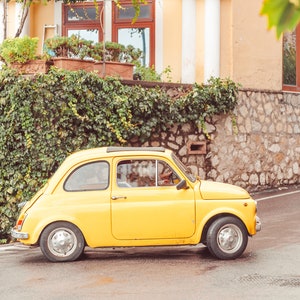 Italy Photography, Positano, Fiat Print, Yellow Fiat, Amalfi Coast, Italy Wall Art, Italy Poster, Car Poster, Wall Art Print, Home Decor image 1