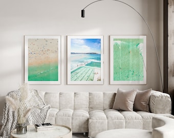 Set of 3 prints, Bondi Print set, Bondi Beach Print Set, Bondi Prints, Potography Prints, Large Beach Wall Art, Australia Beach Prints