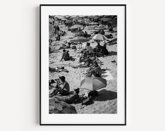 Photography Print, Black and White Antibes Beach Print, French Riviera Classic Beach Print, France Wall Art Print, Beach Day in France Decor