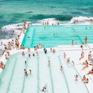 Luftbild Strandfoto, Stranddruck, Strandfotografie, Bondi Beach, Wandkunst, Ozeandekor, Meerlandschaft, großes Wandbild, Strandposter, Bondi