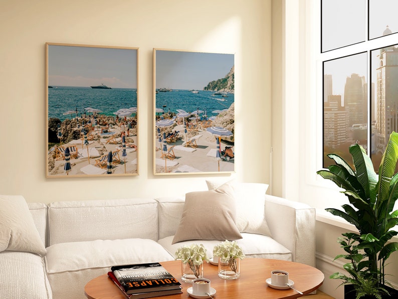 Living Room Wall Art, Capri Wall Art Diptych Photographic Prints, Set of 2 Capri Prints, Bedroom Beach Wall Decor, La Fontelina Beach Club image 1