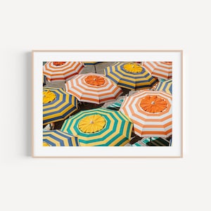 Capri Bagni International colourful beach umbrellas.  Capri Beach club luxury print.  Ready to frame physical wall art