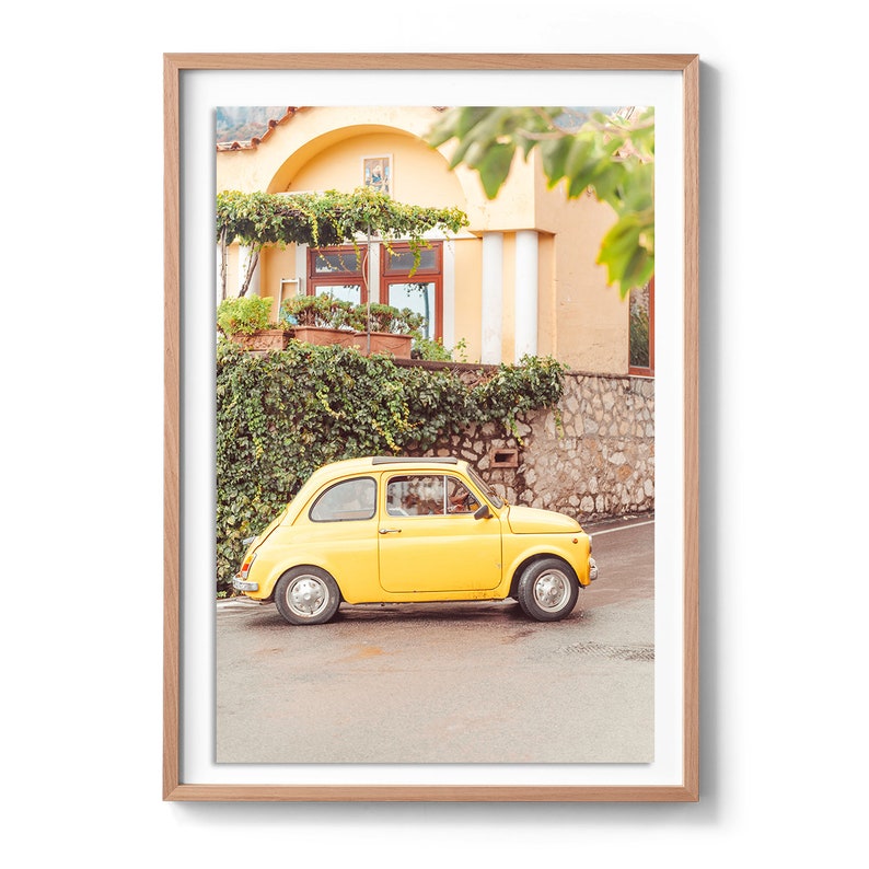 Italy Photography, Positano, Fiat Print, Yellow Fiat, Amalfi Coast, Italy Wall Art, Italy Poster, Car Poster, Wall Art Print, Home Decor image 3