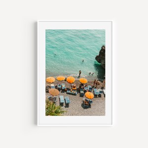 Vintage Look Positano Beach Photography Print, Print of Orange umbrellas and beach in Positano Amalfi Coast Italy, Positano Wall Art image 10