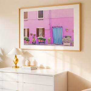 Horizontal Burano Wall Art Print, Print of Burano Venice, Venice Wall Decor, Italy Photography Print, Pink Burano House, Italy vacation Art