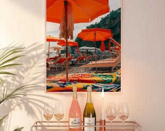 Positano Beach Print: Amalfi Coast Umbrellas, La Dolce Vita Art