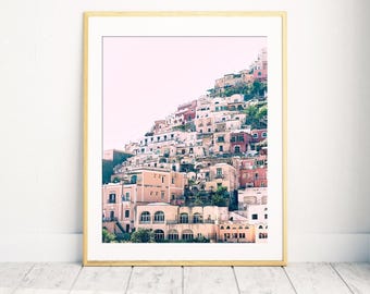 Positano Print: Pink Sunset Fine Art Photography, Amalfi Coast, Italy Home Decor
