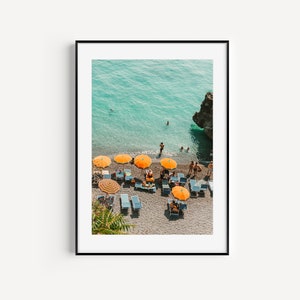 Vintage Look Positano Beach Photography Print, Print of Orange umbrellas and beach in Positano Amalfi Coast Italy, Positano Wall Art image 8