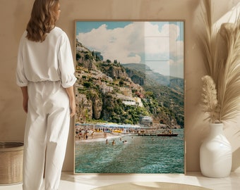 Positano Beach Photography Print Wall Art, Seascape of Positano Main Beach in Amalfi Coast, Original Italy Photographic Print for home