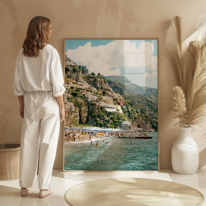 Positano Beach Photography Print Wall Art, Seascape of Positano Main Beach in Amalfi Coast, Original Italy Photographic Print for home image 1