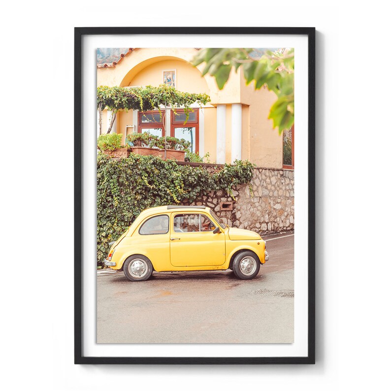 Italy Photography, Positano, Fiat Print, Yellow Fiat, Amalfi Coast, Italy Wall Art, Italy Poster, Car Poster, Wall Art Print, Home Decor image 4