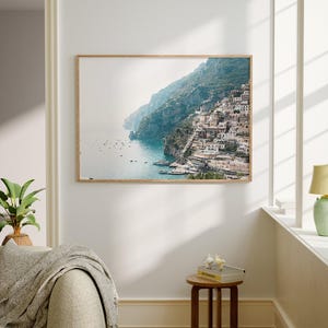 Amalfi Coast Print – Dreamy Positano Cliffside Photography, Italian Summer Wall Art, Positano Ready‑to‑Frame Coastal Decor