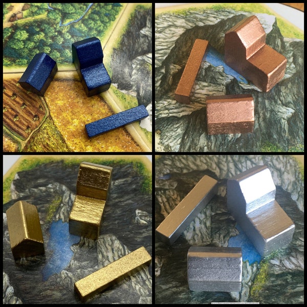 Catan Custom Colored Replacement Game Pieces - Real Wood Painted in Many Colors!