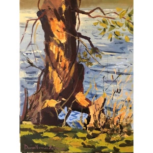 Original Landscape Painting, Mixed Media Painting, Painting of a Tree