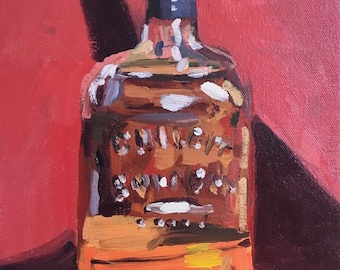 Original Acrylic Painting, Bourbon Whiskey Bottle Painting,