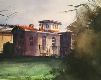 Original Watercolor Painting, Watercolor Landscape Painting, Painting of Boathouse