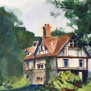 Original Watercolor Painting, Watercolor Landscape Painting, Painting of Victoria House