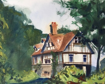 Original Watercolor Painting, Watercolor Landscape Painting, Painting of Victoria House