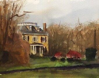 Original Watercolor Painting, Watercolor Landscape Painting, Painting of Fairmount Park Philadelphia