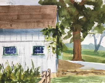 Original Barn Watercolor Painting, Farm Watercolor Painting, Rural Watercolor Art