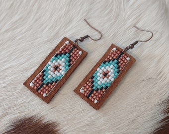 Southwestern Leather Beaded Earrings