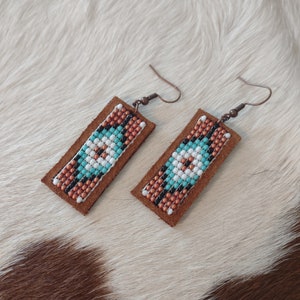 Southwestern Leather Beaded Earrings image 1