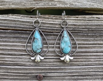 Vintage Turquoise and Silver Teardrop Earrings