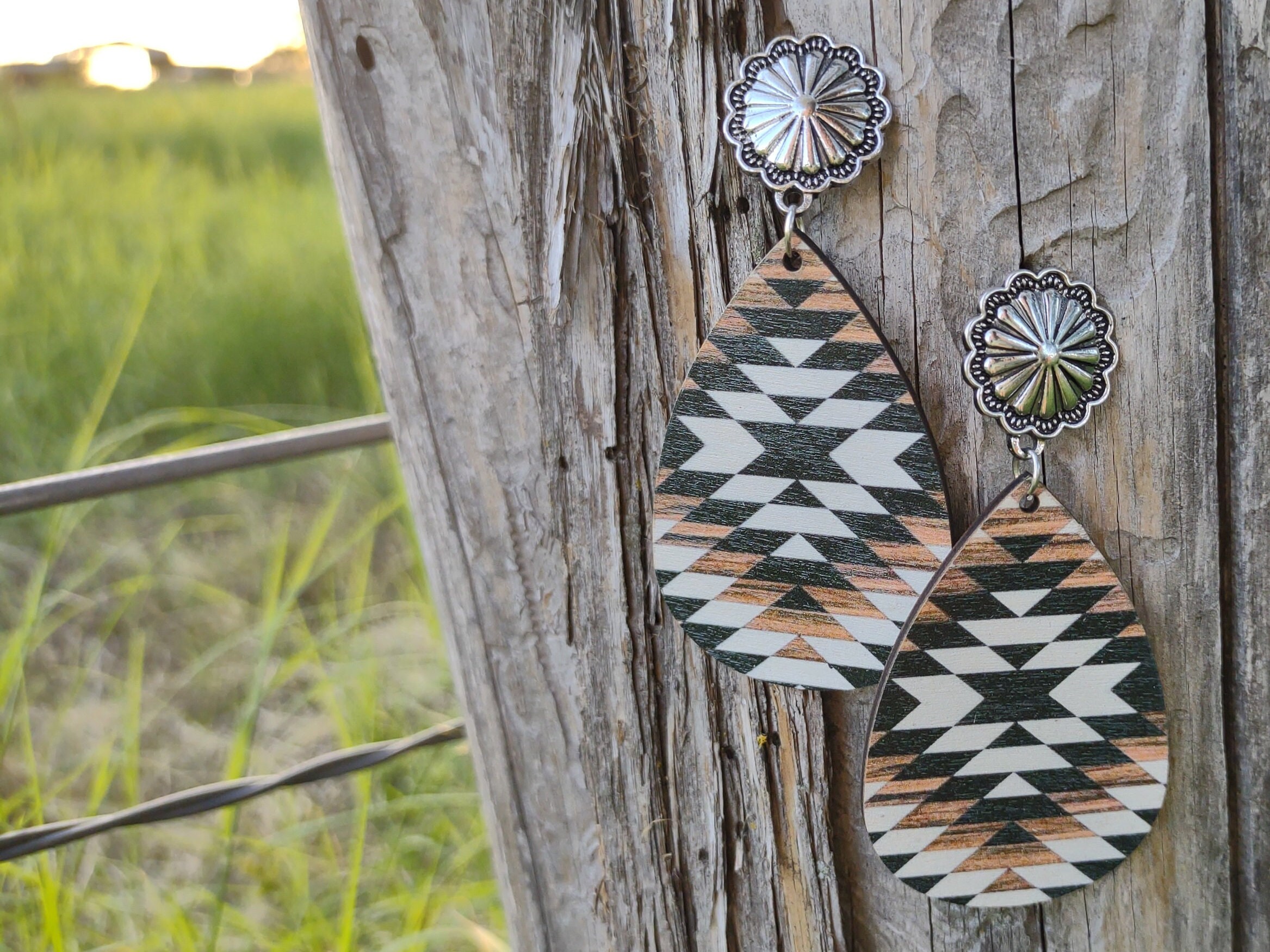 Western Wooden Aztec Concho Earrings - Etsy