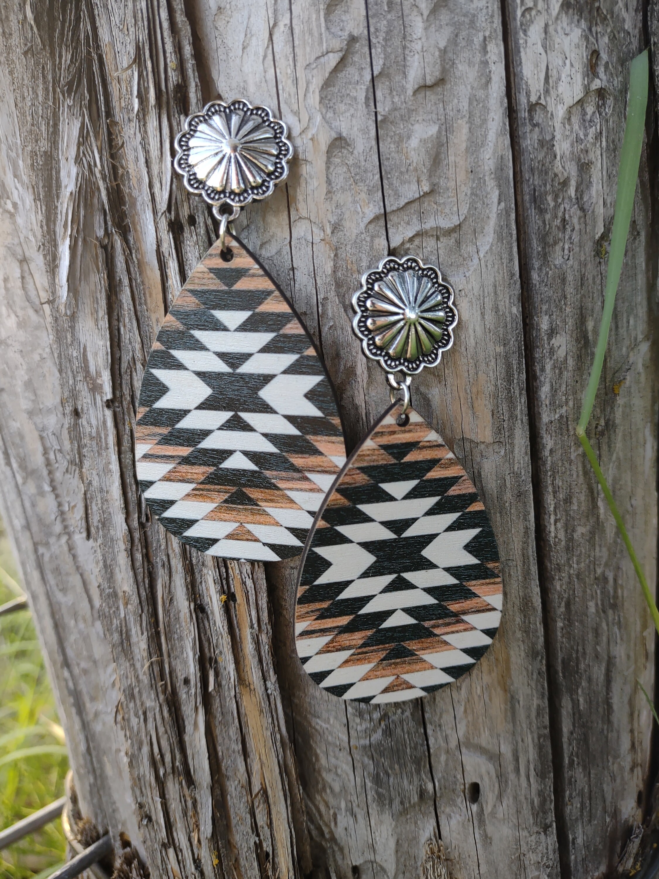 Western Wooden Aztec Concho Earrings - Etsy