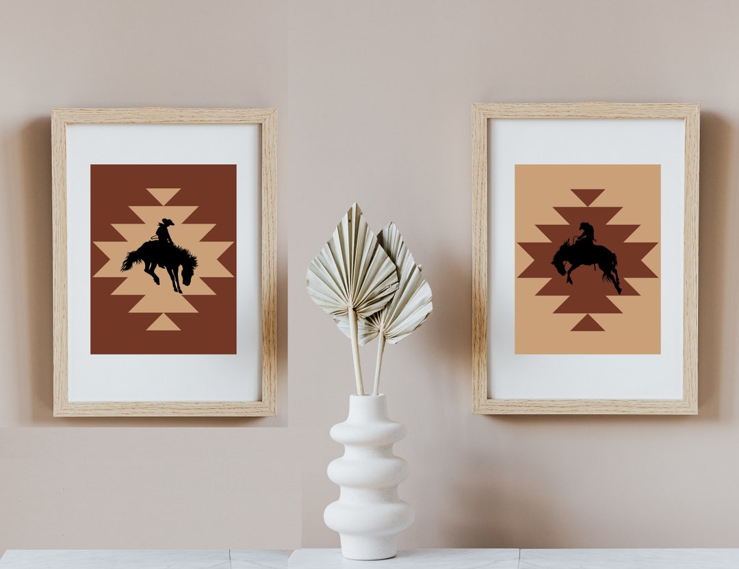 Western Aztec Bucking Bronc Art Prints, Set of 2 - Etsy