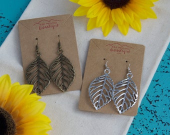 Fall Bronze Leaf Earrings; Fall Silver Leaf Earrings