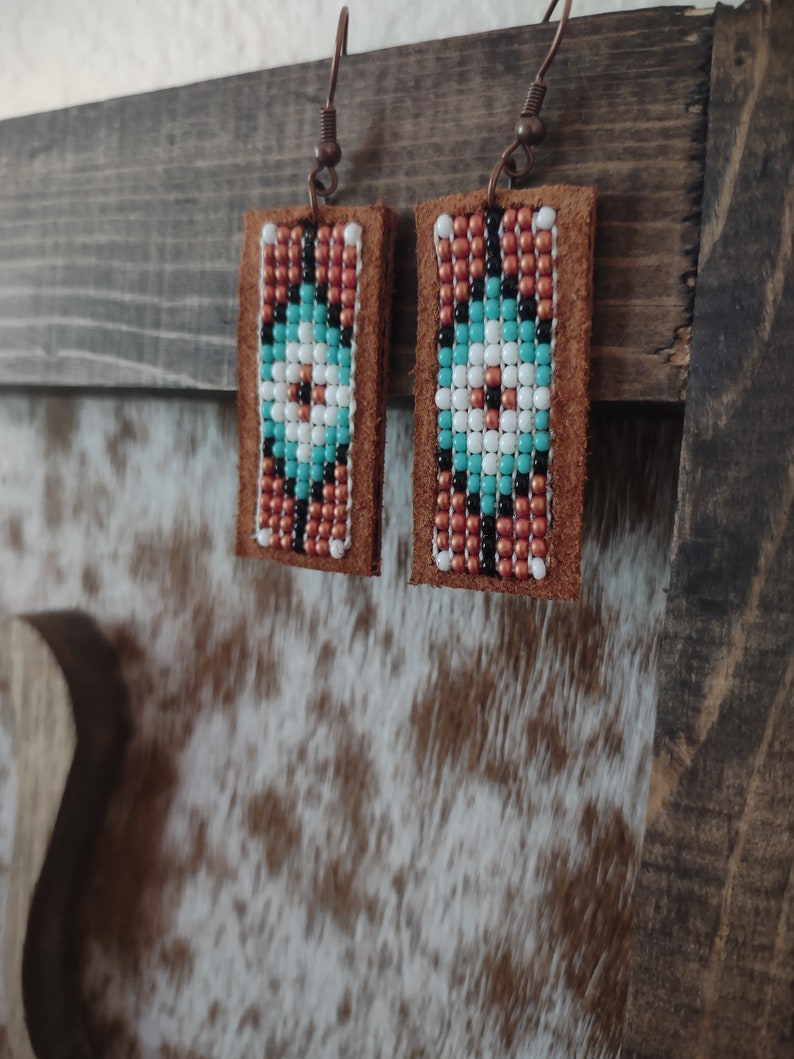 Southwestern Leather Beaded Earrings image 4