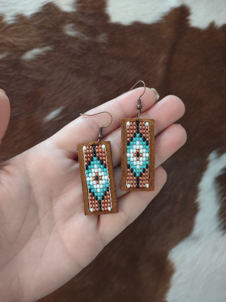 Southwestern Leather Beaded Earrings image 3