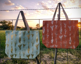 Cactus Canvas Shoulder Tote Bag