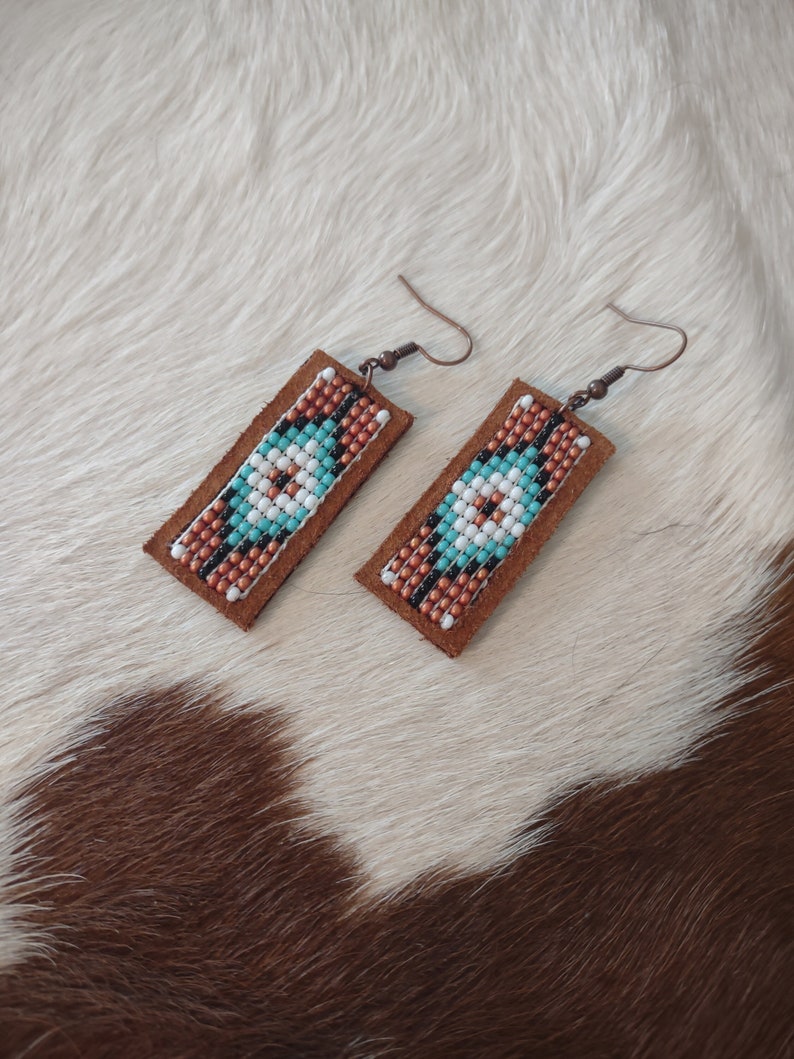 Southwestern Leather Beaded Earrings image 1